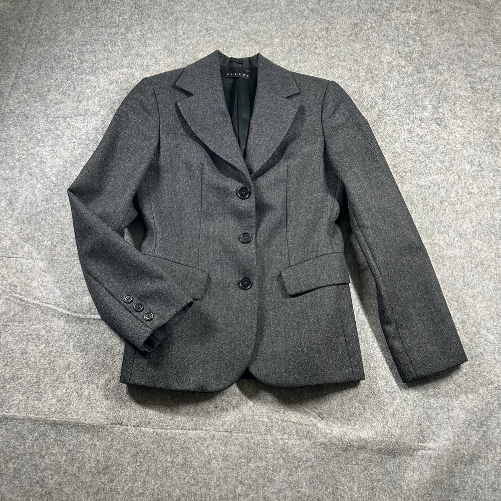 Sisley Blazer Jacket Women's 38 Black Wool Blend Tweed Button Pockets Chic Italy